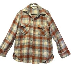 VINTAGE Woolrich Shirt Mens Medium 1970s Heavy Wool Nylon Button Down Orange